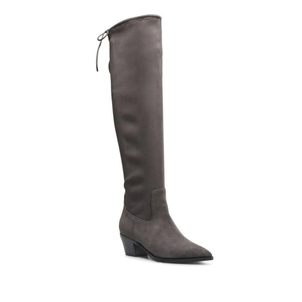Blondo Waterproof Grey Suede Over The Knee Boots Pointed Toe Block Heel Sz 12M